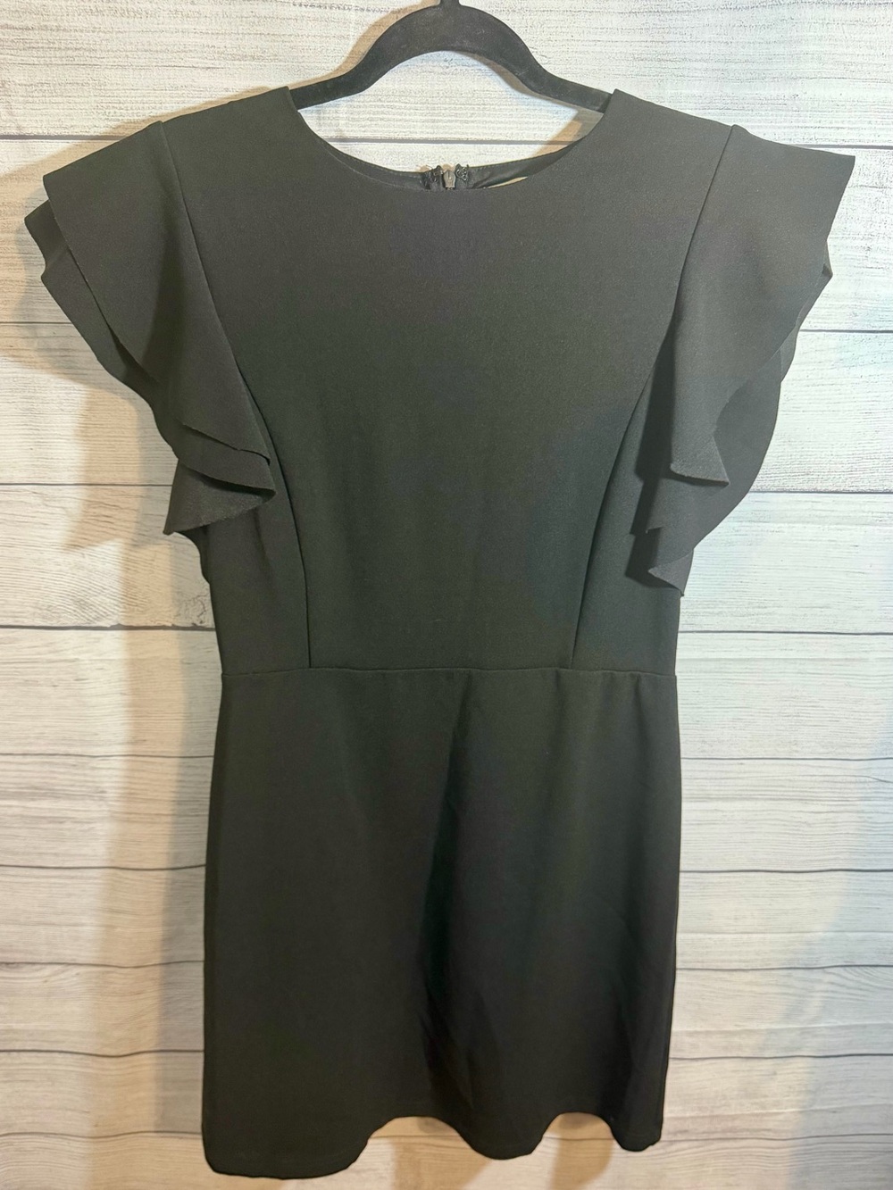 Women's Black Flutter Sleeve Sheath Dress